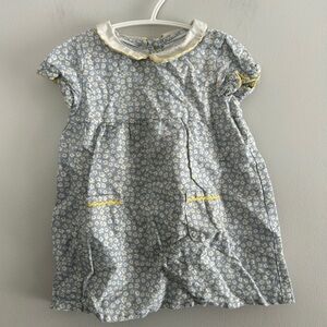 Baby Boden 6/12m Blue and White floral short sleeve collard Dress
